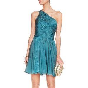 Halston Heritage petrol blue one-shouldered dress